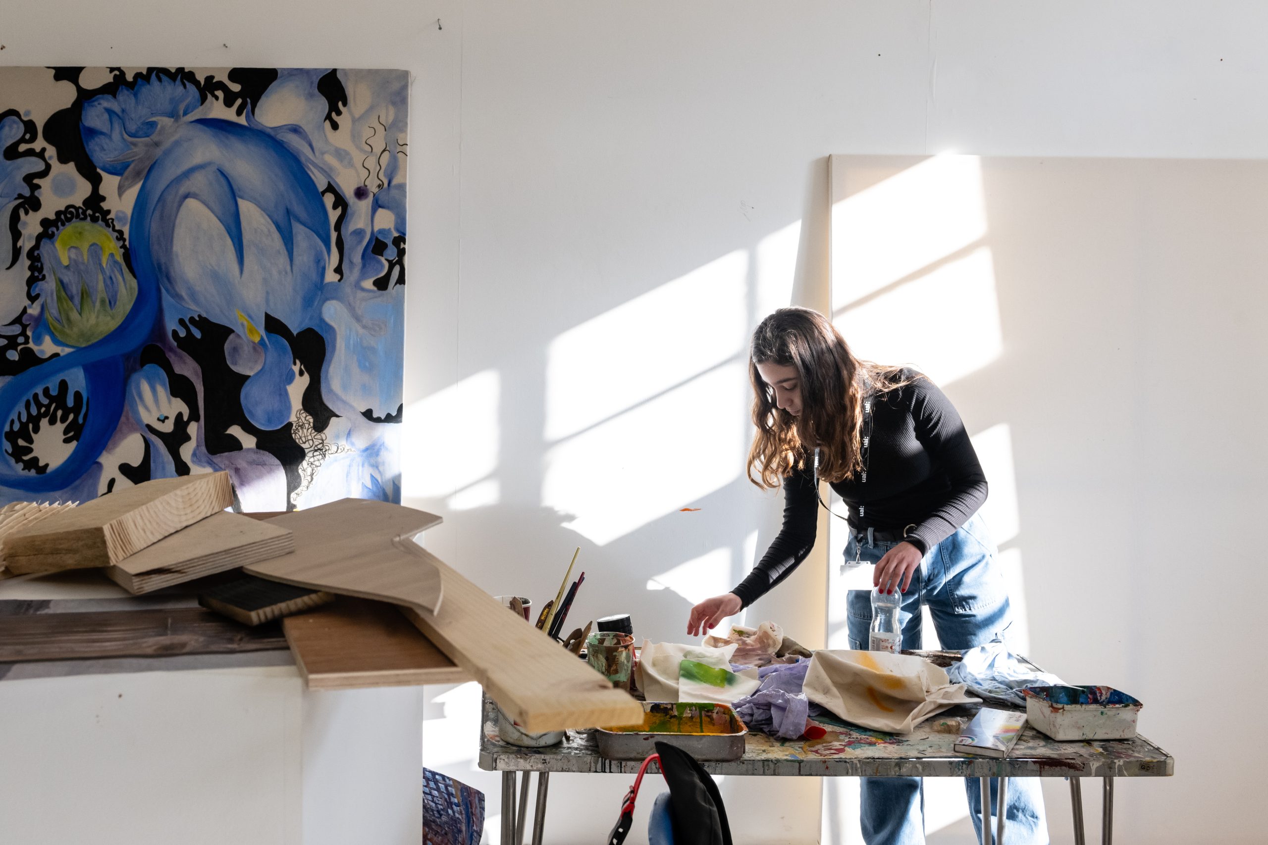 Chelsea College of Art and Design Student working in Studio in Chelsea College of Arts